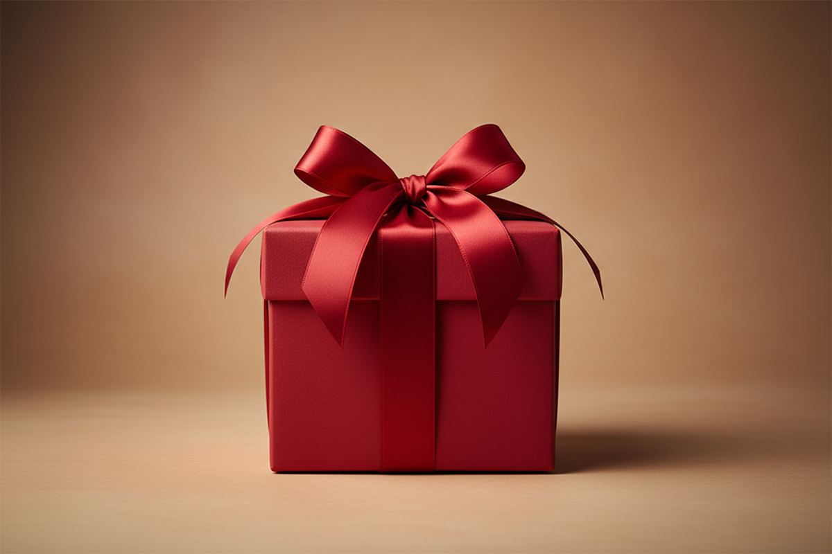 Red gift box with ribbon collection cover