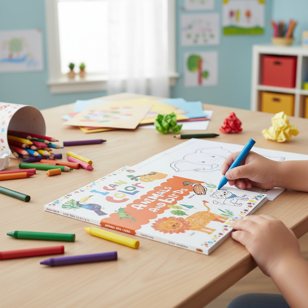 Animals and birds colouring book used for children’s creative activity with crayons by SchoolingCare Stationary Store