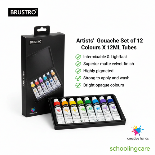  Brustro Artists gouache colour tubes set of 12 shades for professional painting by SchoolingCare 