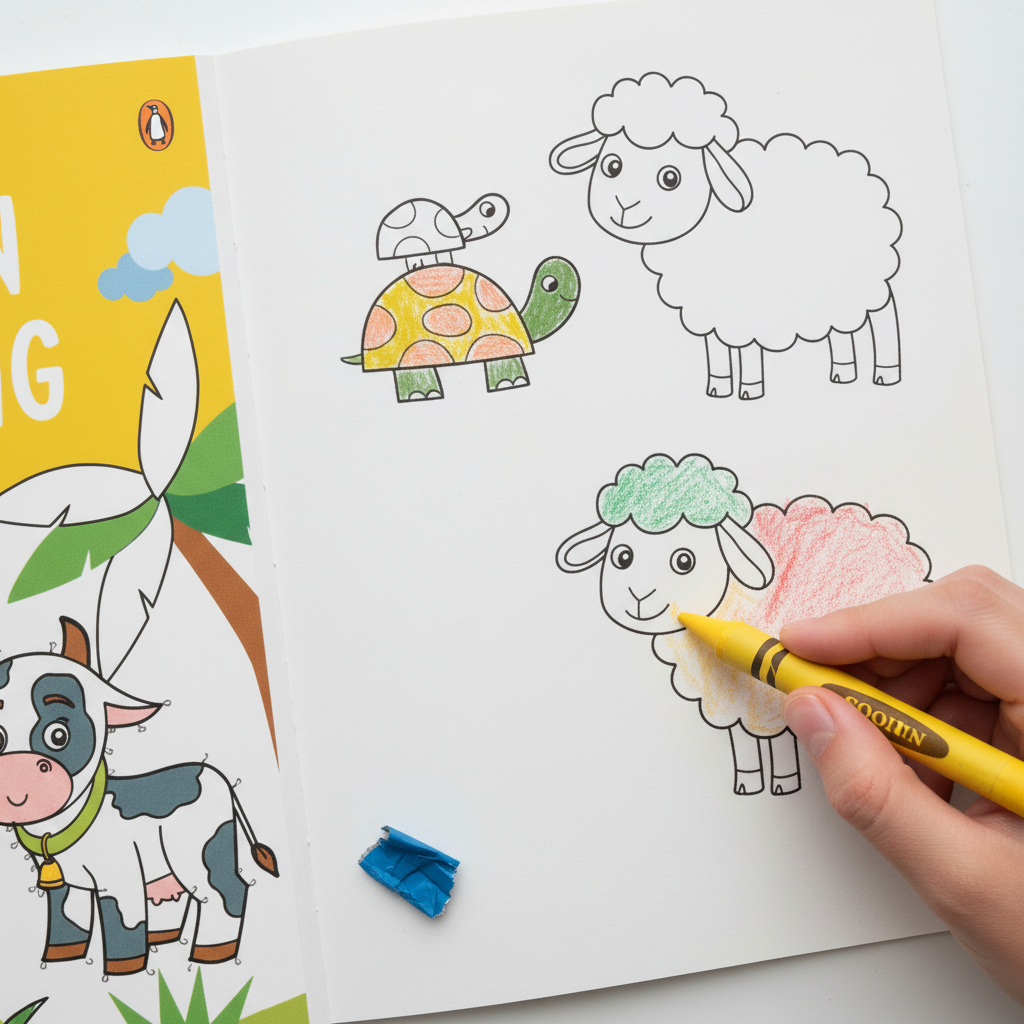 Crayon Coloring Activity Book animal learning flat lay with crayons and animal recognition activity by SchoolingCare Stationary Store