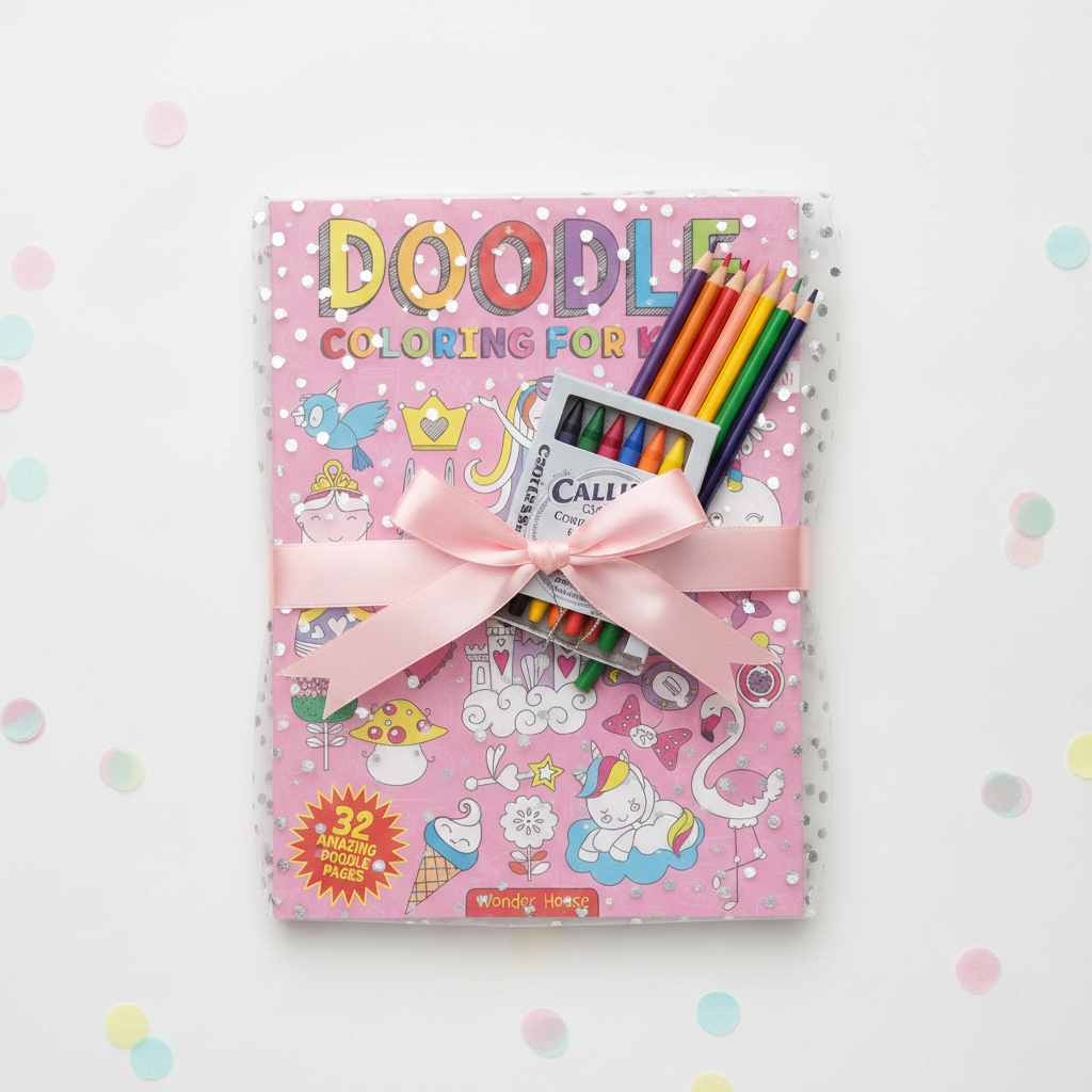 Doodle Coloring Book for Kids Pink Edition on a clean white background by SchoolingCare Stationary Store