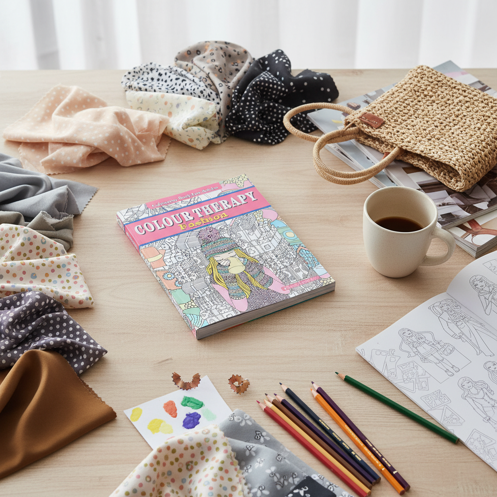 Close-up detail of Colour Therapy Fashion Colouring Book for Adults cover artwork and linework by SchoolingCare Stationary Store
