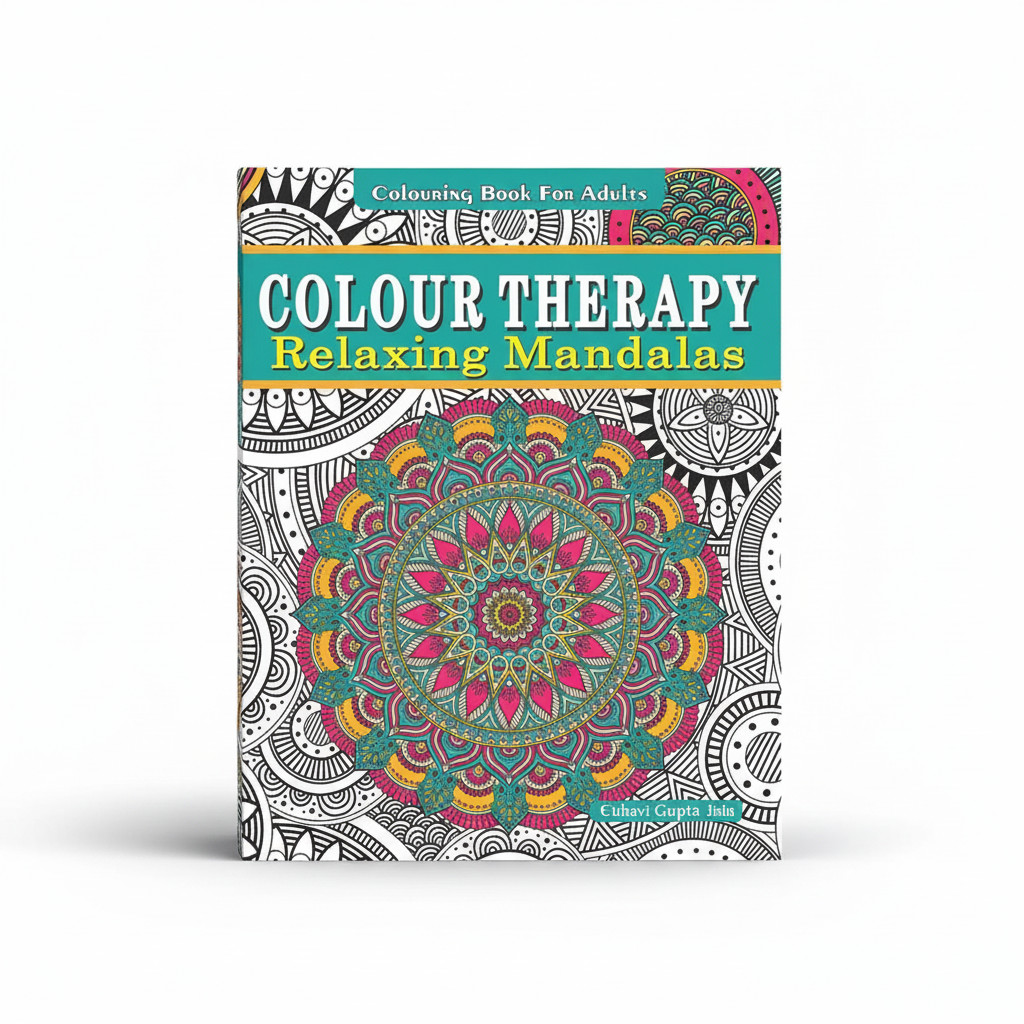 Colour Therapy Relaxing Mandalas adult colouring book original cover on a clean white background by SchoolingCare Stationary Store