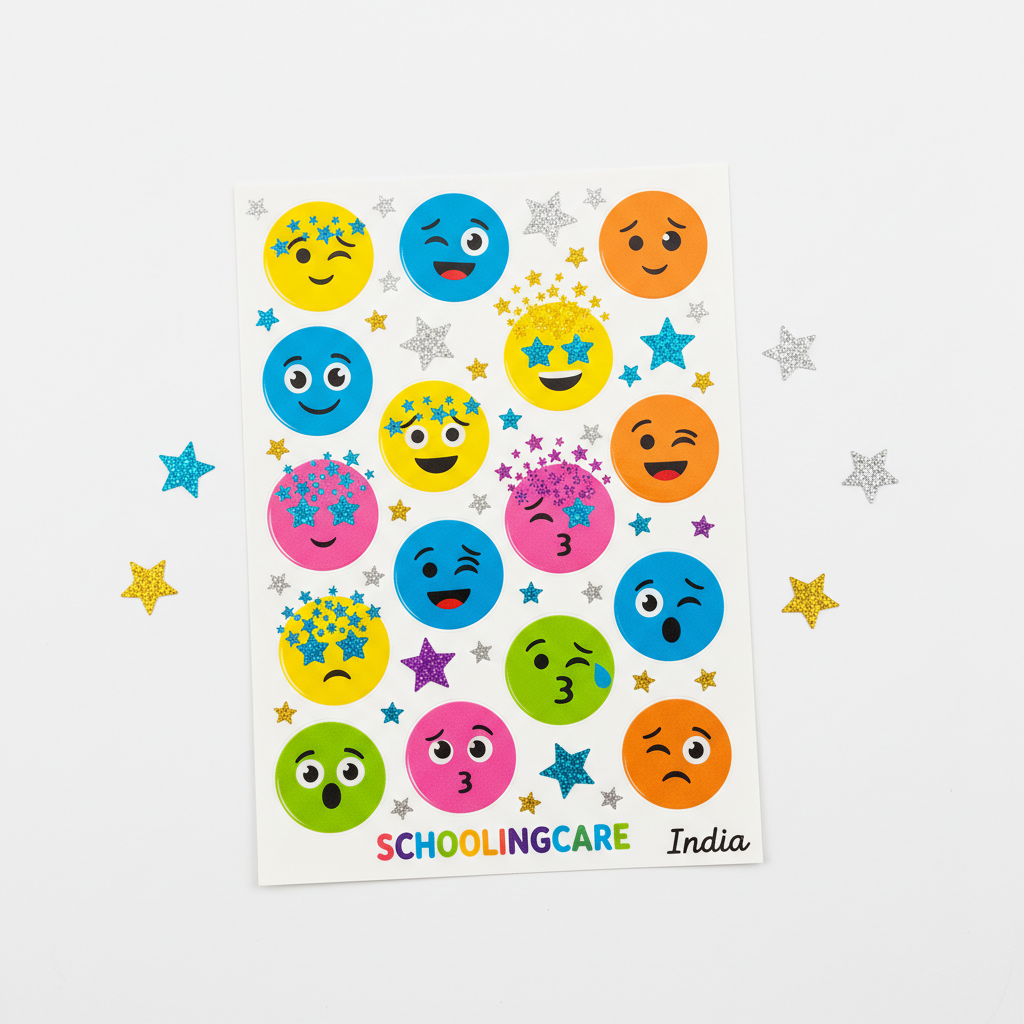 Creative Space Emoji With Stars Sticker Sheet flat lay vibrant colourful stickers - Schoolingcare