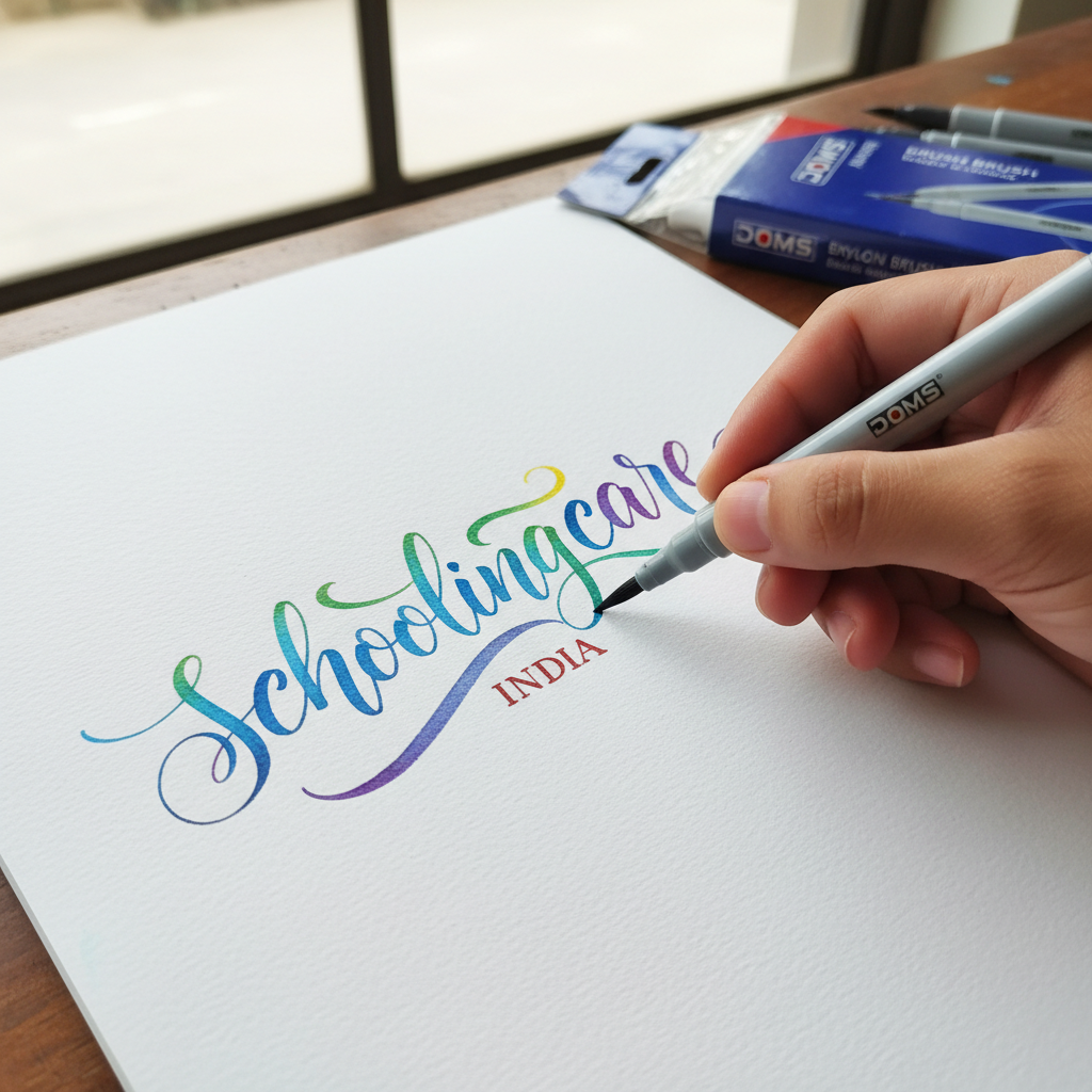DOMS Brush Pens in use calligraphy lettering translucent watercolour effect on paper - Schoolingcare