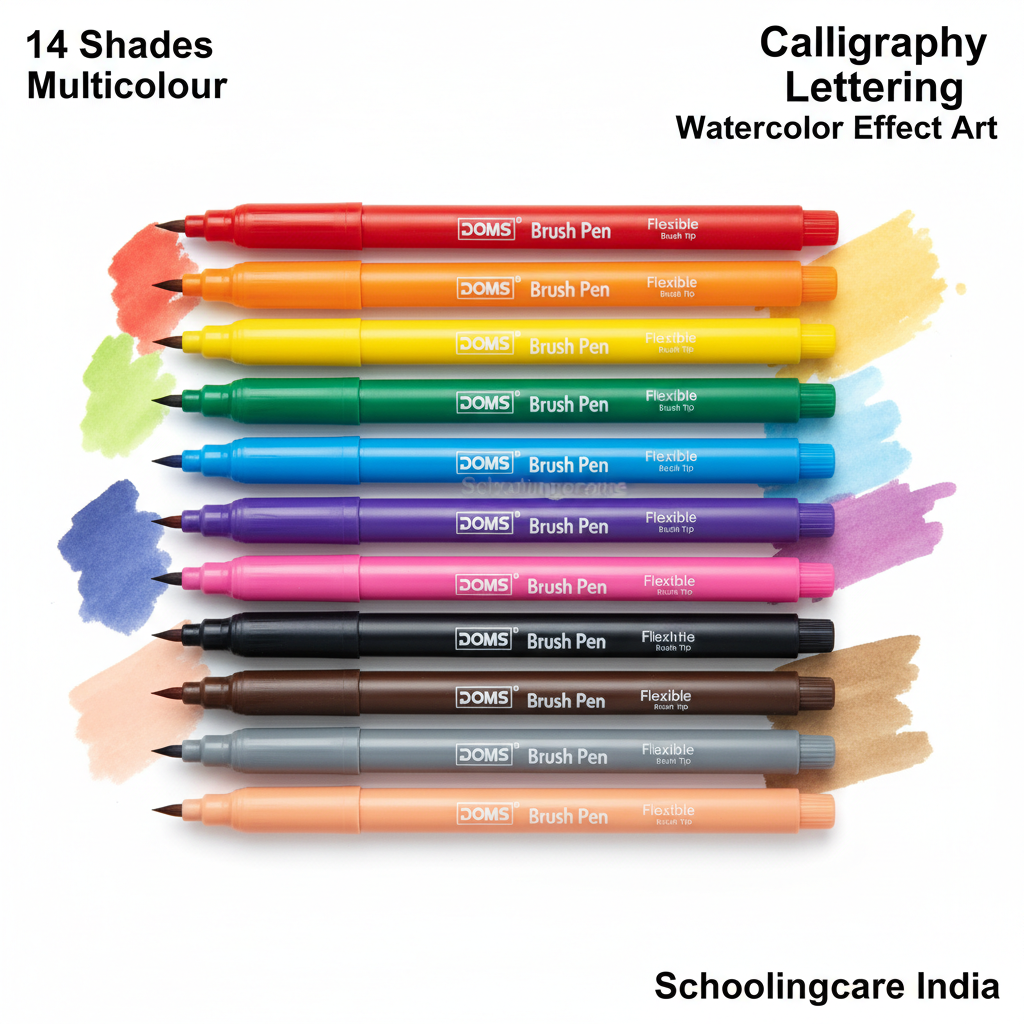 DOMS Brush Pens 14 shades flat lay flexible brush tip art calligraphy - Schoolingcare