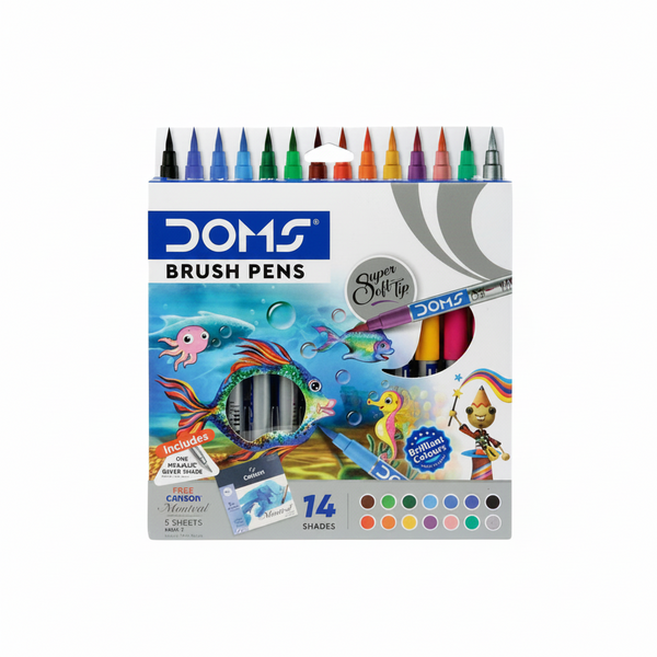  DOMS brush pens set of 14 shades for calligraphy, art and school projects- Order Now at SchoolingCare Stationary store Online
