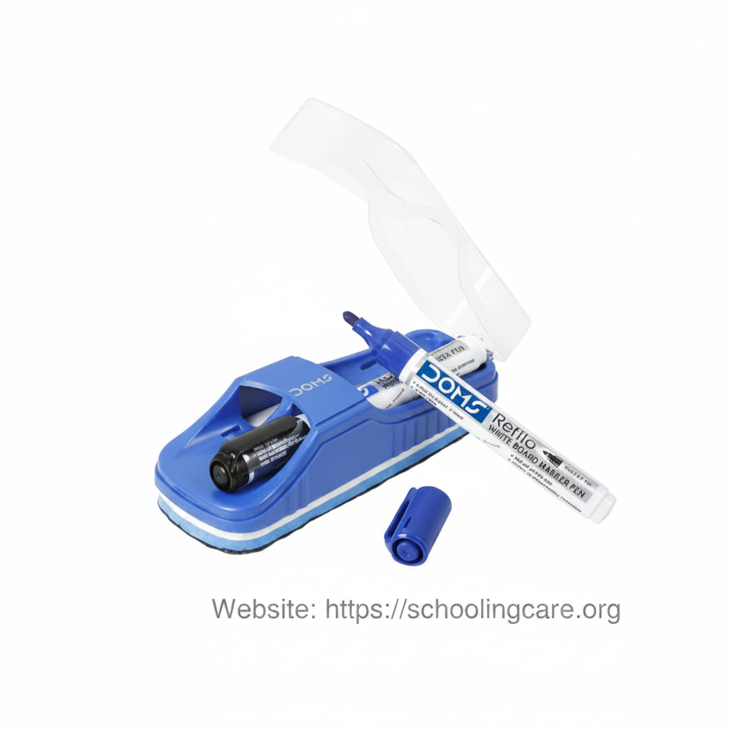  DOMS whiteboard duster with black and blue marker pen set for classroom and office by schoolingcare