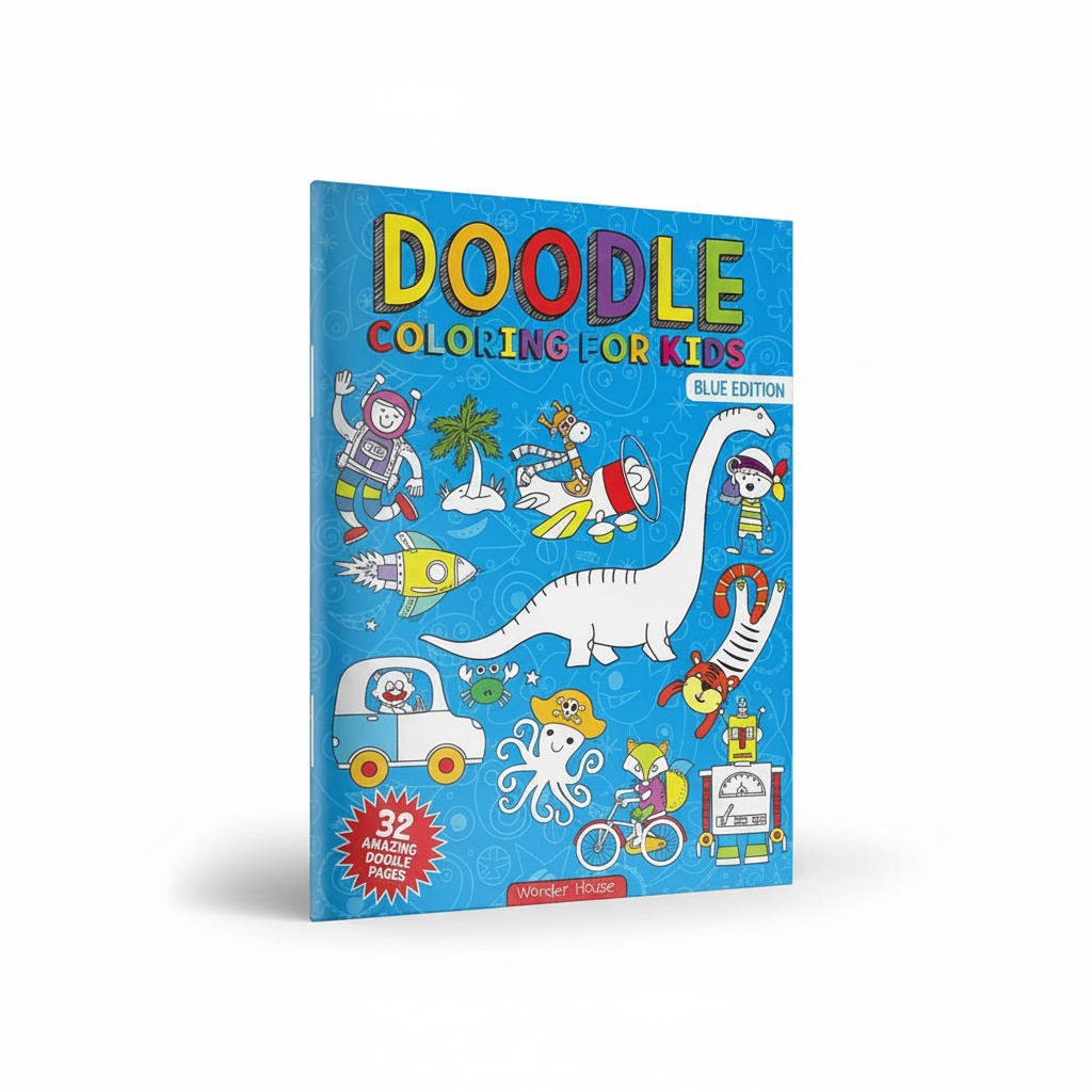 Doodle Coloring Book for Kids Blue Edition on a clean white background by SchoolingCare Stationary Store