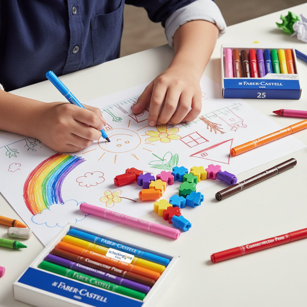 Child using Faber-Castell Connector Pens 25 Multicolour for school art activity - Schoolingcare