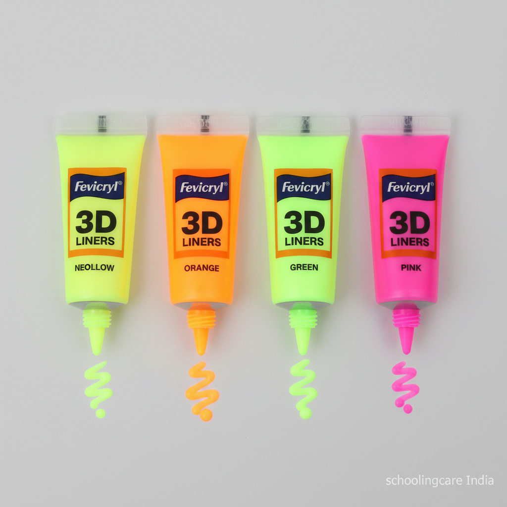 Fevicryl 3D Neon Liners 4 Shades flat lay all neon tubes - Schoolingcare