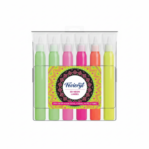  Fevicryl 3D neon liner colour set of 4 shades for fabric and craft decoration by SchoolingCare