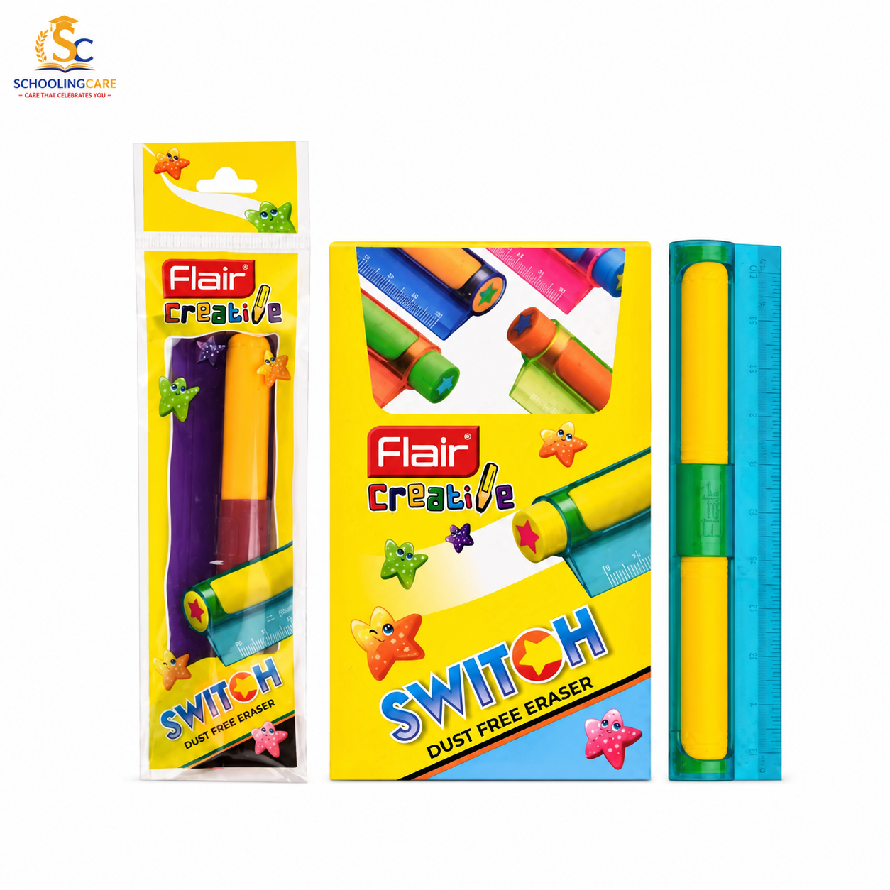  Flair Creative Switch eraser pack of 10 multicolour for clean erasing - Order Now at SchoolingCare Stationary store Online