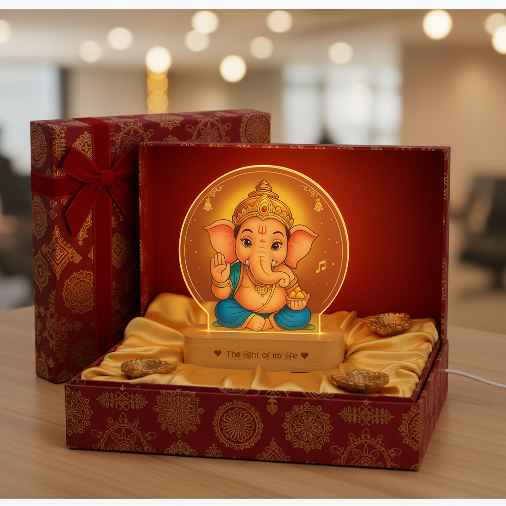 Lord Ganesha LED photo lamp in a premium festive gift presentation by SchoolingCare Stationary Store