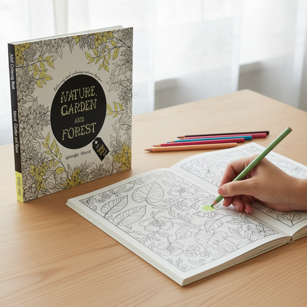 How to use Nature Garden and Forest adult colouring book with coloured pencils on a botanical page by SchoolingCare Stationary Store