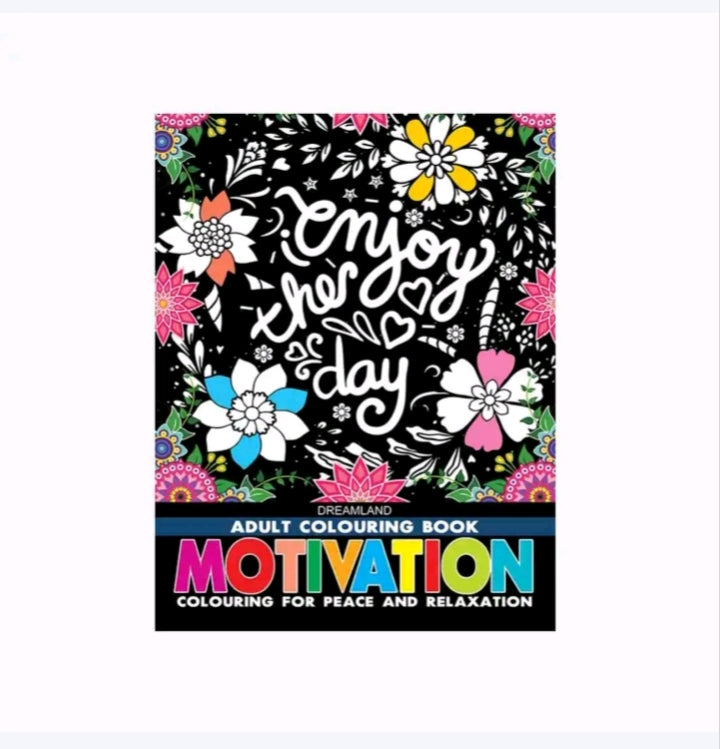 Original Motivation Adult Colouring Book cover on a plain white background by SchoolingCare Stationary Store