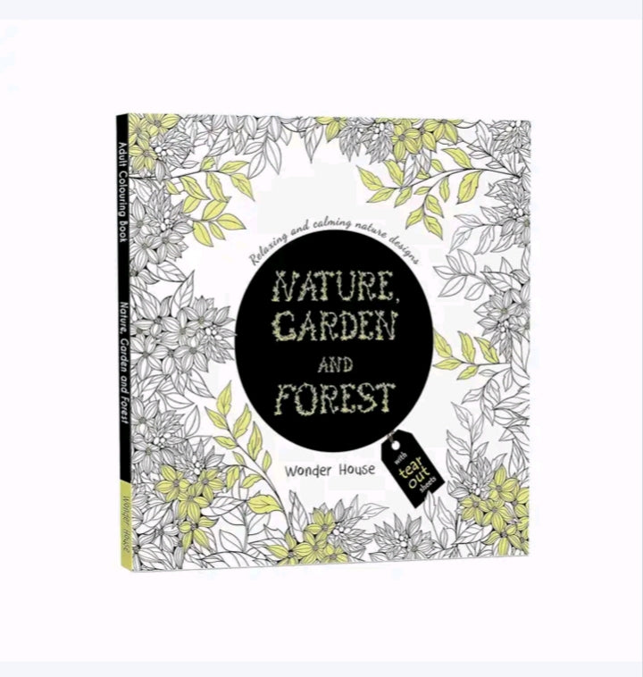 Original Nature Garden and Forest adult colouring book cover on a plain white background by SchoolingCare Stationary Store