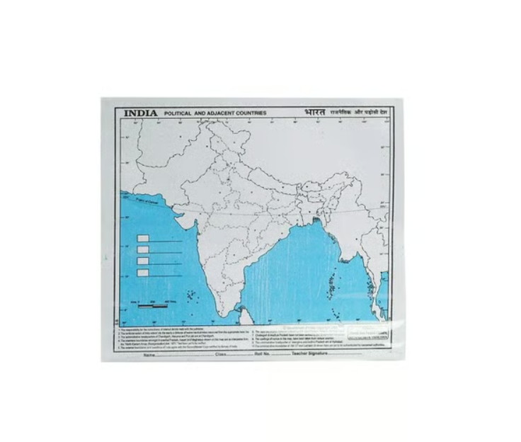 Creative Space India Political Map (A5, White, Blue 10 Sheets)