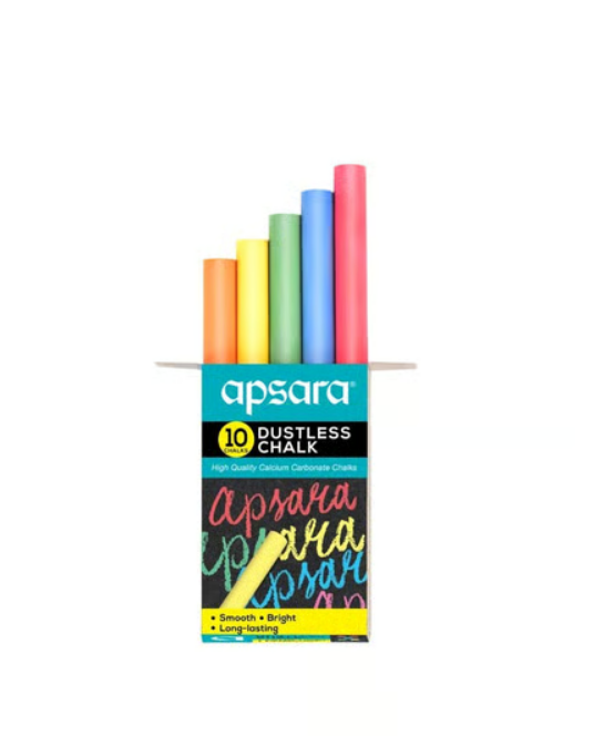 Apsara Coloured Dustless Chalk (Multicolour) 10 Piece