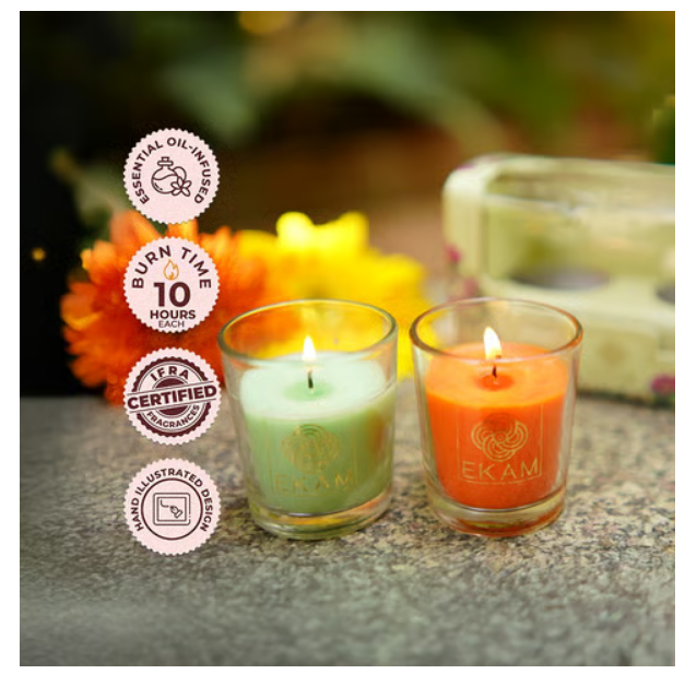 Shot Glass Scented Candle (Jasmine & Lime) by Ekam 2 piece