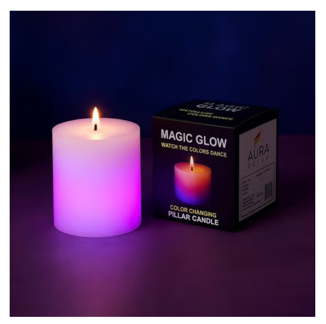 Colour Changing Pillar Candle (Unscented) by Auradecor 1 piece