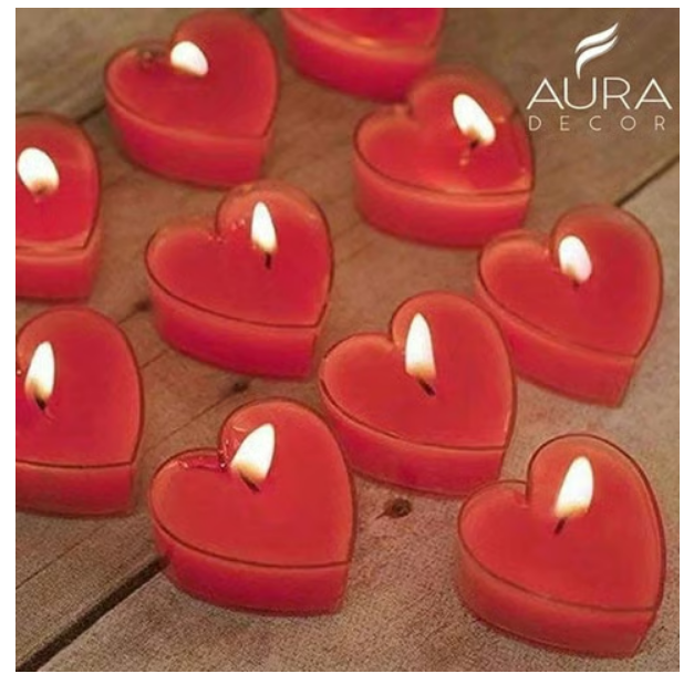 Heart Shape Tea Light Candles (Rose, Red) by Auradecor 10 piece