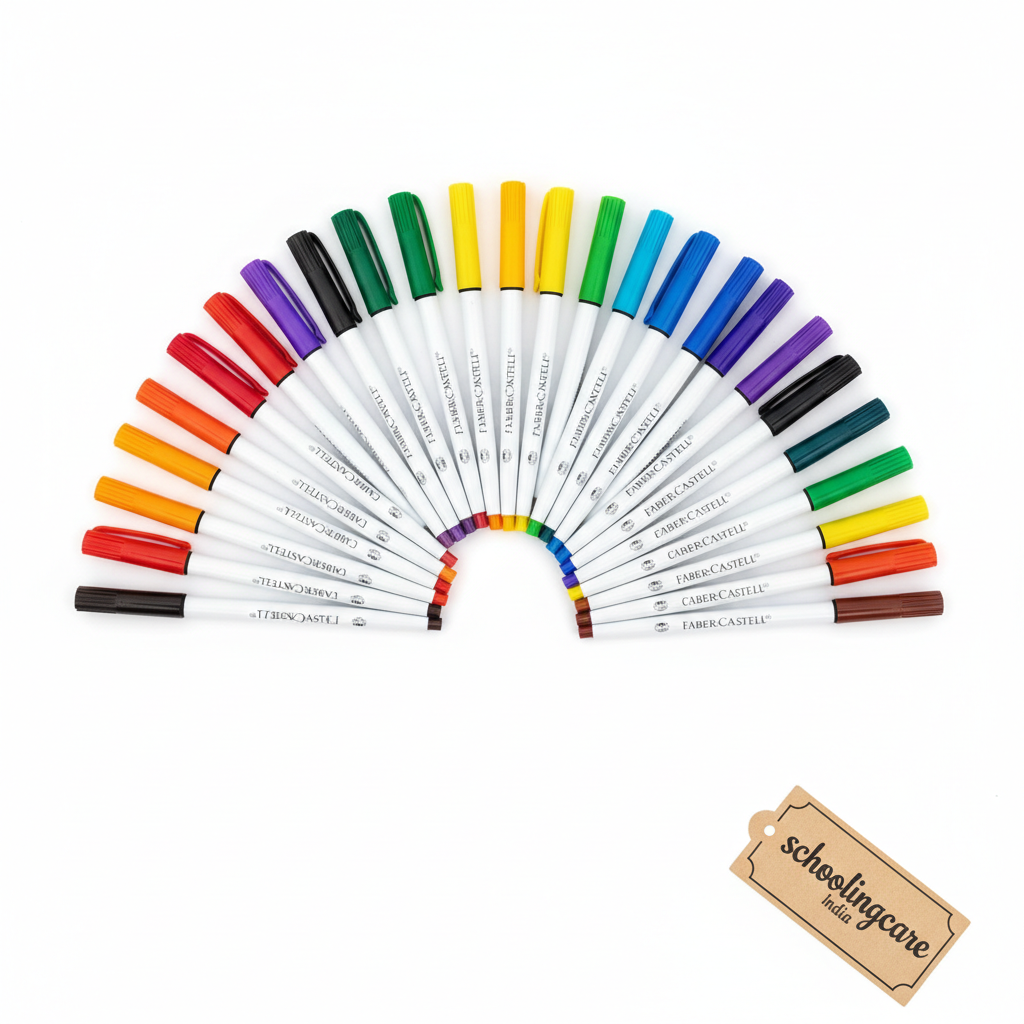 Faber-Castell Connector Pens 25 Multicolour flat lay all pens arranged in fan - Schoolingcare