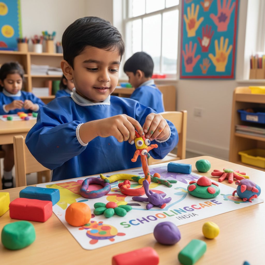 Child playing colorful modelling clay creating shapes figures imaginative creative play fine motor skills - Schoolingcare