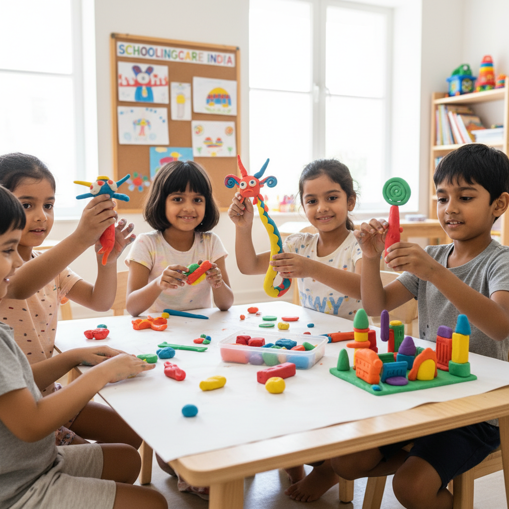 Children using colorful modelling clay creating shapes imaginative creative play fine motor skills school - Schoolingcare