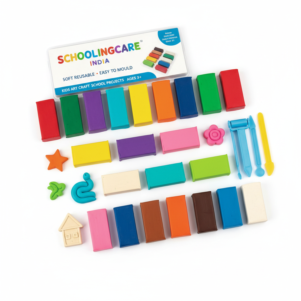 Colorful Children's Modelling Clay Set flat lay vibrant bright coloured clay blocks soft reusable kids - Schoolingcare
