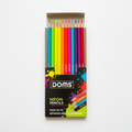 A pack of 10 Doms Neon Pencil in a cardboard case, displayed on a clean white background. The pencils are arranged in a rainbow sequence from cyan to red, with the black and colorful label at the bottom.- Order Now at SchoolingCare Stationary store Online