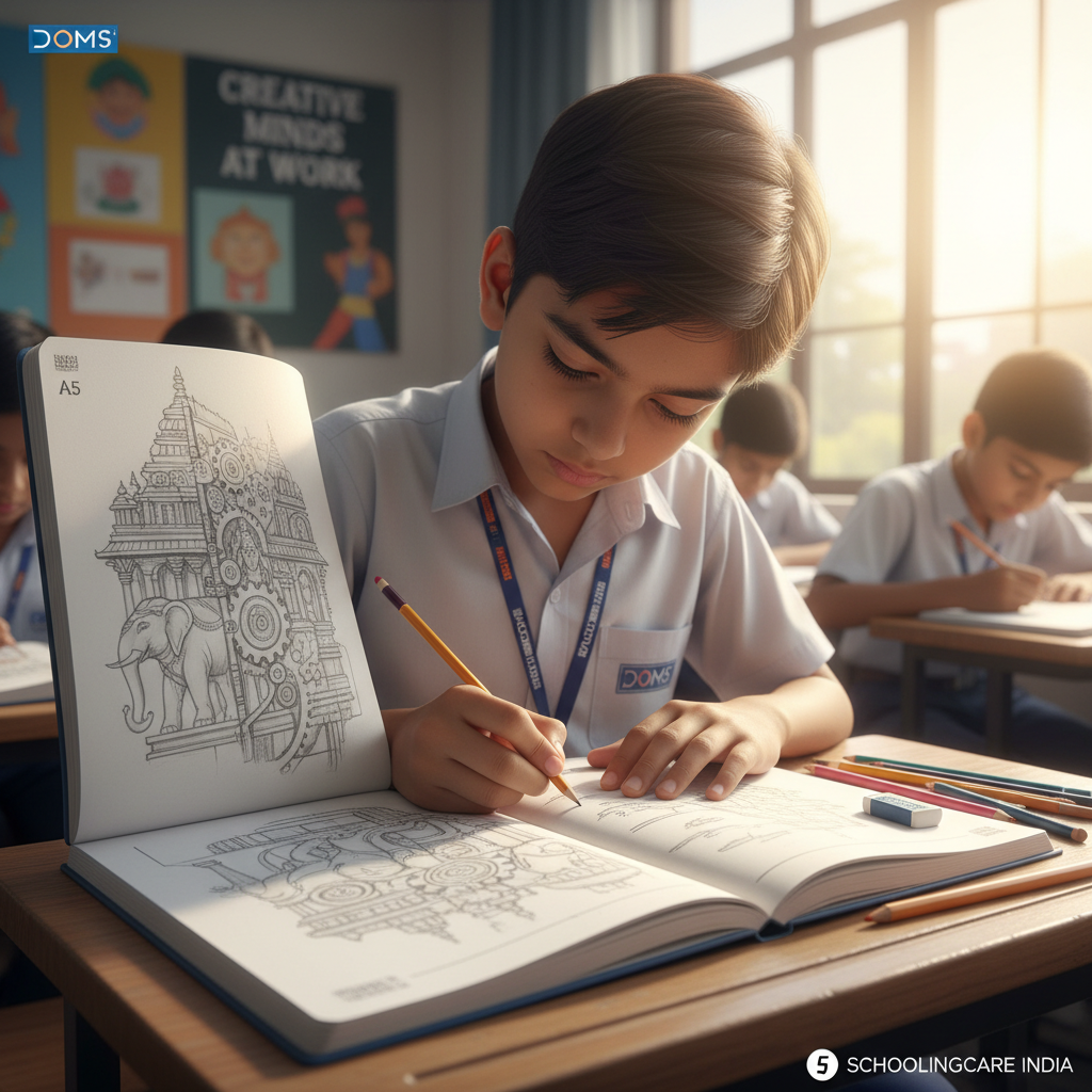 DOMS Sketchbook A5 open smooth paper detailed pencil illustration artwork student artist school art - Schoolingcare