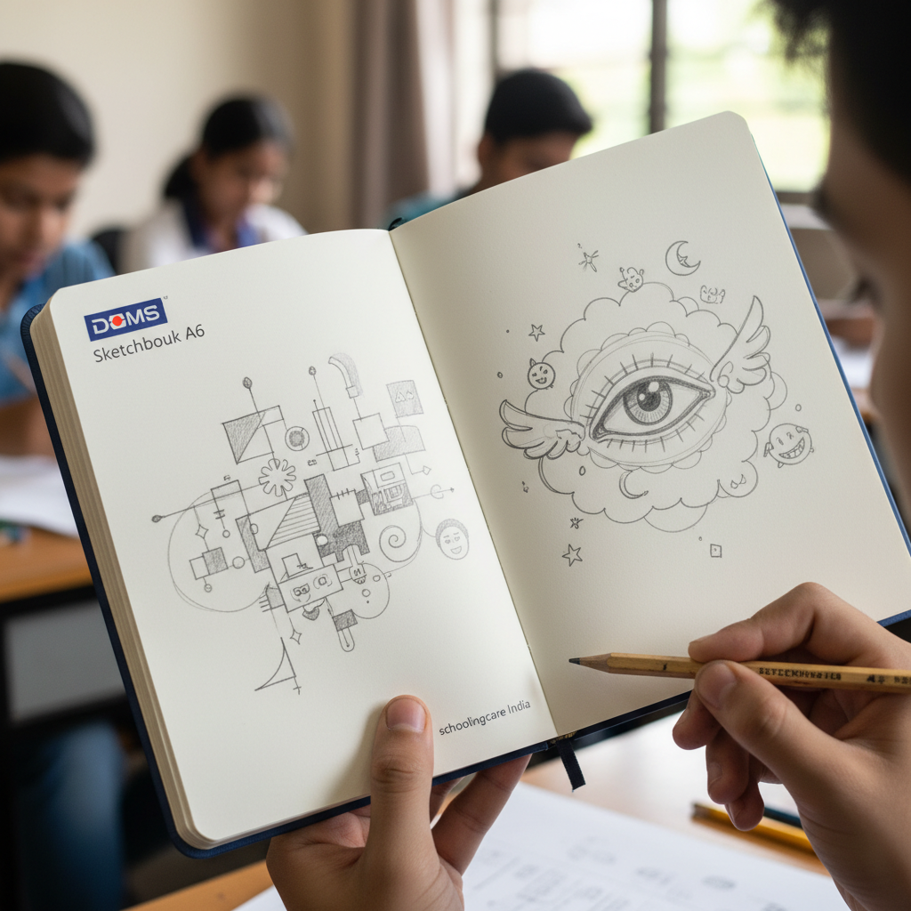 DOMS Sketchbook A6 open smooth white paper pencil sketch drawing student artist doodling creative - Schoolingcare