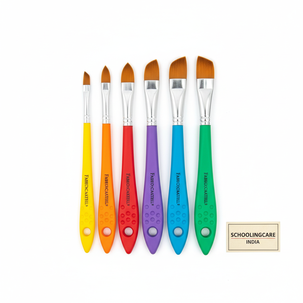 Faber-Castell Tri Grip Round Paint Brush Set of 7 flat lay all sizes 1 to 12 - Schoolingcare