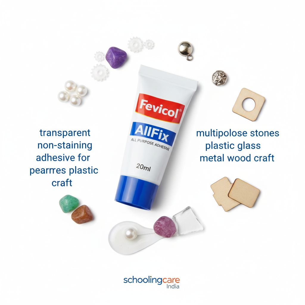 Fevicol AllFix All Purpose Adhesive 20ml flat lay transparent multipurpose craft glue - Schoolingcare