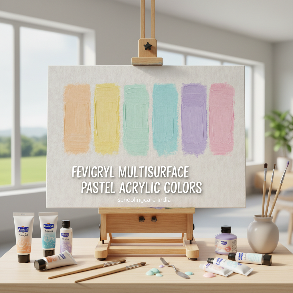 Fevicryl Pastel Acrylic Color swatches soft peach yellow mint lavender aqua pink aesthetic modern art - Schoolingcare