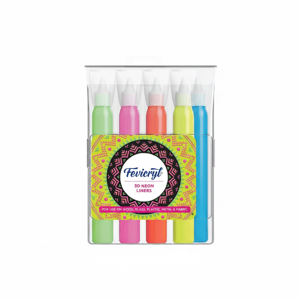  Fevicryl 3D neon liner colour set of 4 shades for fabric and craft decoration