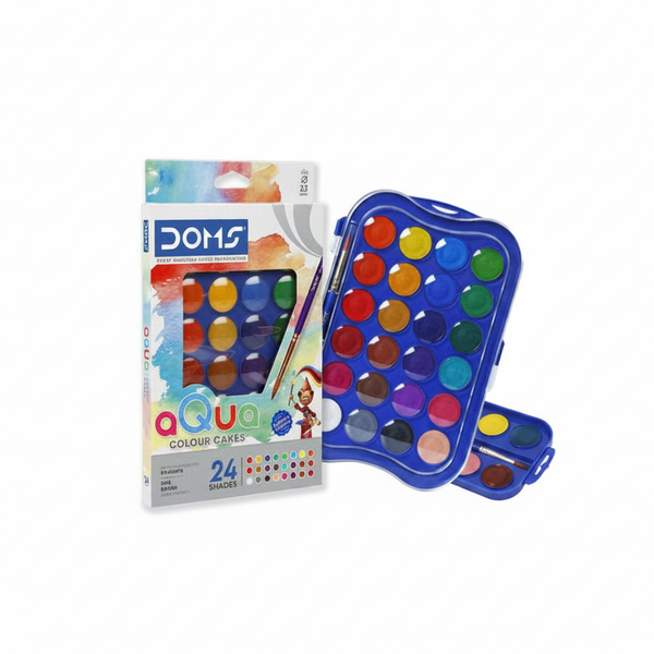 DOMS Aqua Colour Cakes 24 shades watercolour set with box and open tray