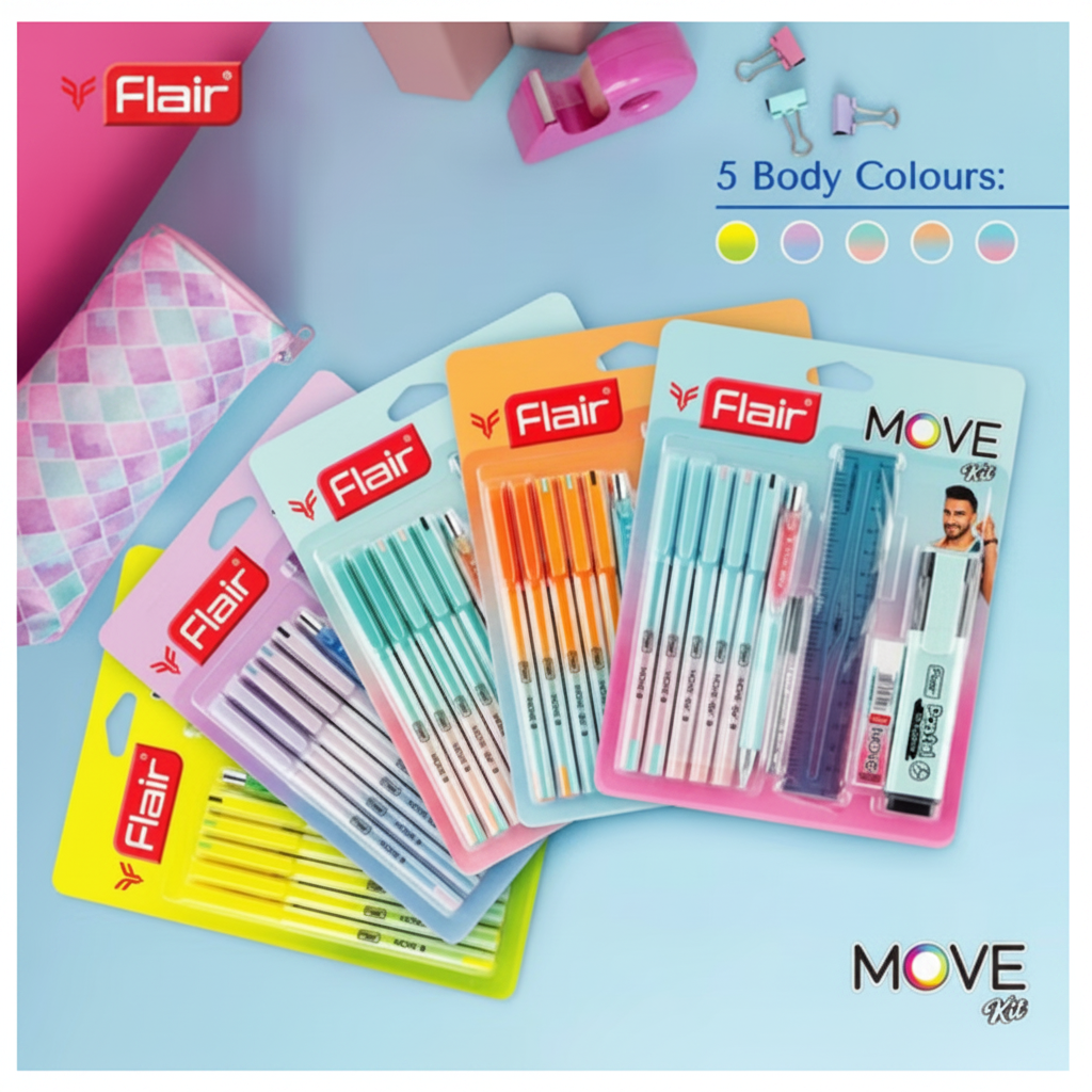  Flair Move multicolour stationery kit for school with essential supplies