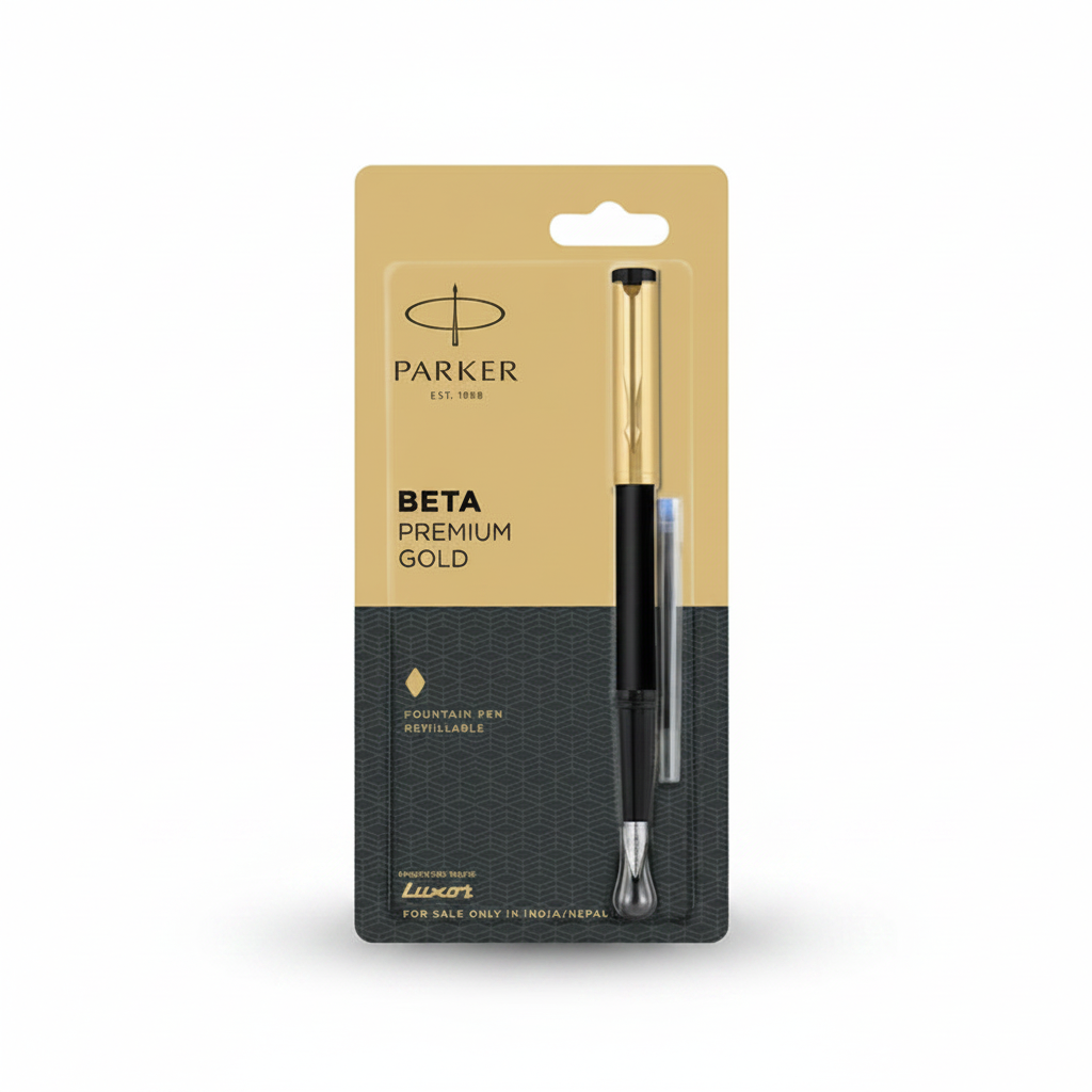  Parker Beta Premium blue ink fountain pen in retail packaging for students and professionals
