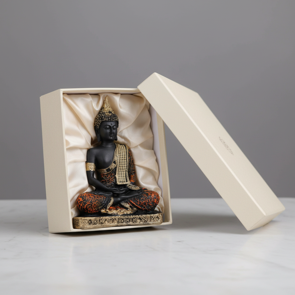 Black and gold meditating Buddha statue in a gift presentation - by SchoolingCare Stationary Store