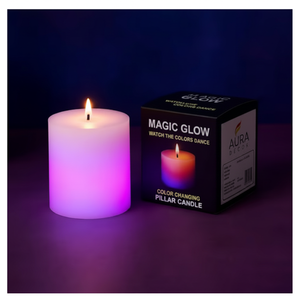 Colour Changing Pillar Candle (Unscented) by Auradecor 1 piece