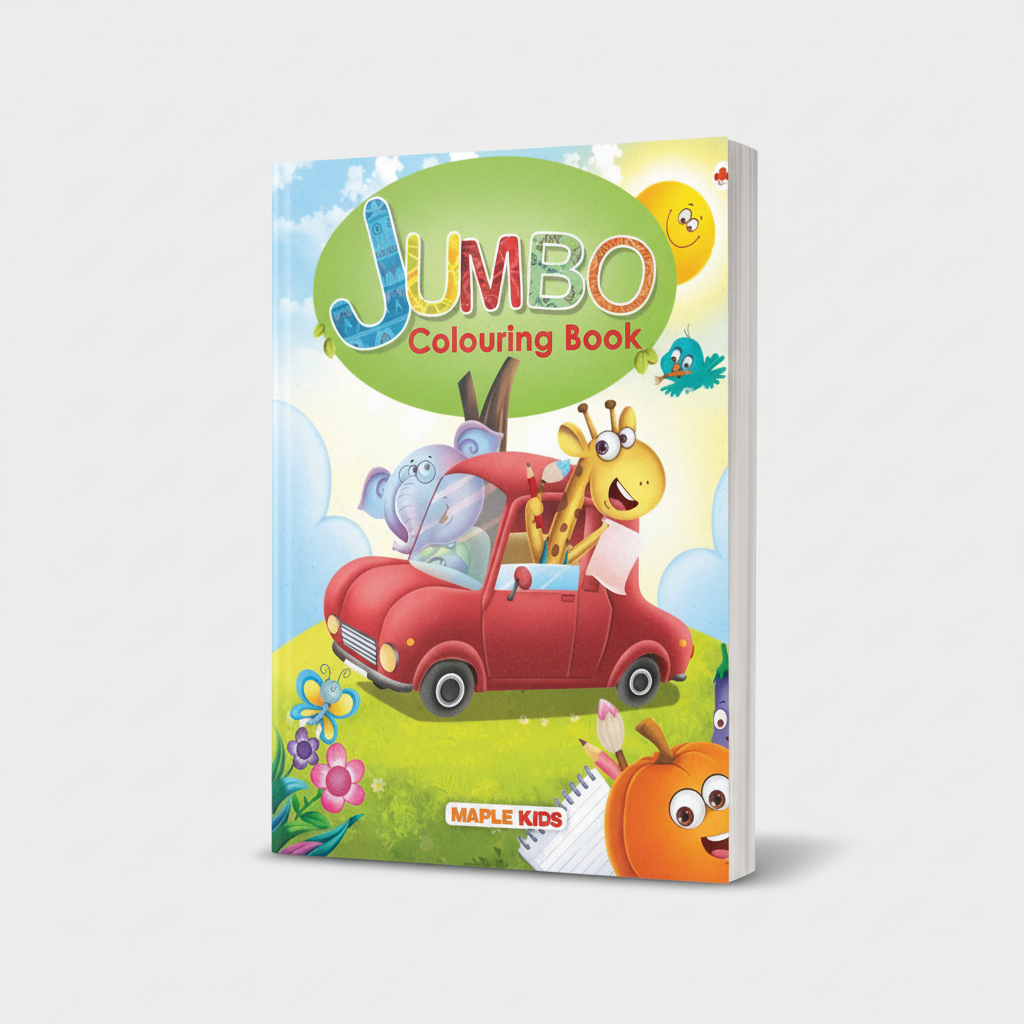 Close detail of Jumbo Colouring Book colourful printed cover by SchoolingCare Stationary Store