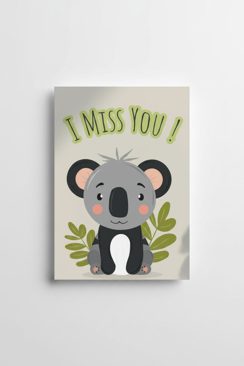  Mad Over Print I Miss You koala greeting card for friends and loved ones