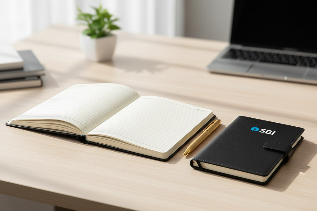 SBI Bank diary opened on a professional desk