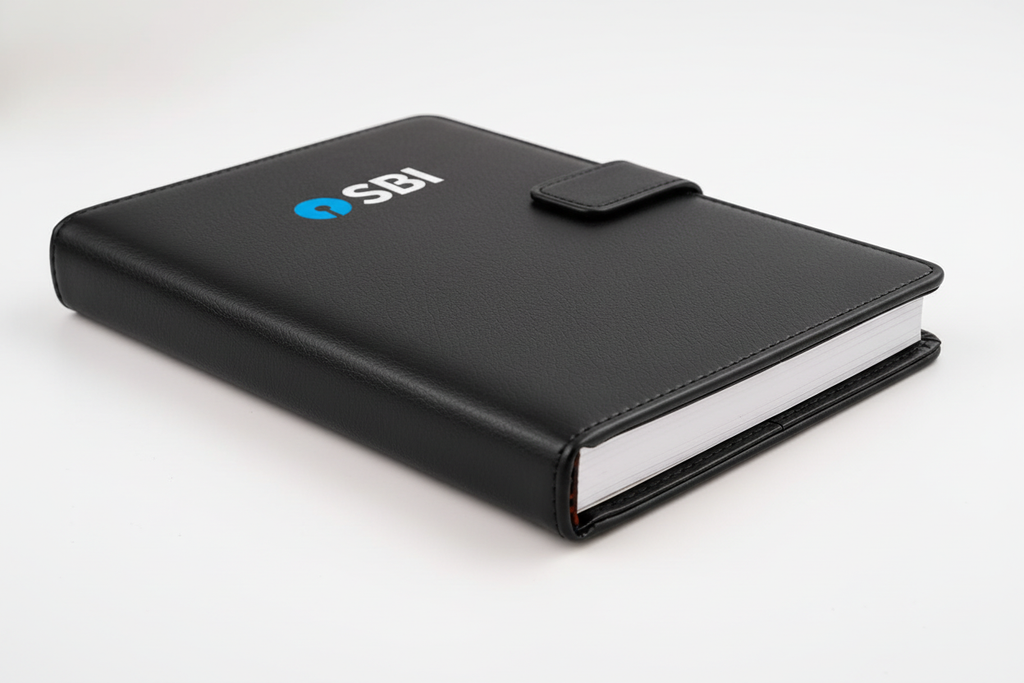 Close-up of SBI Bank diary cover and binding