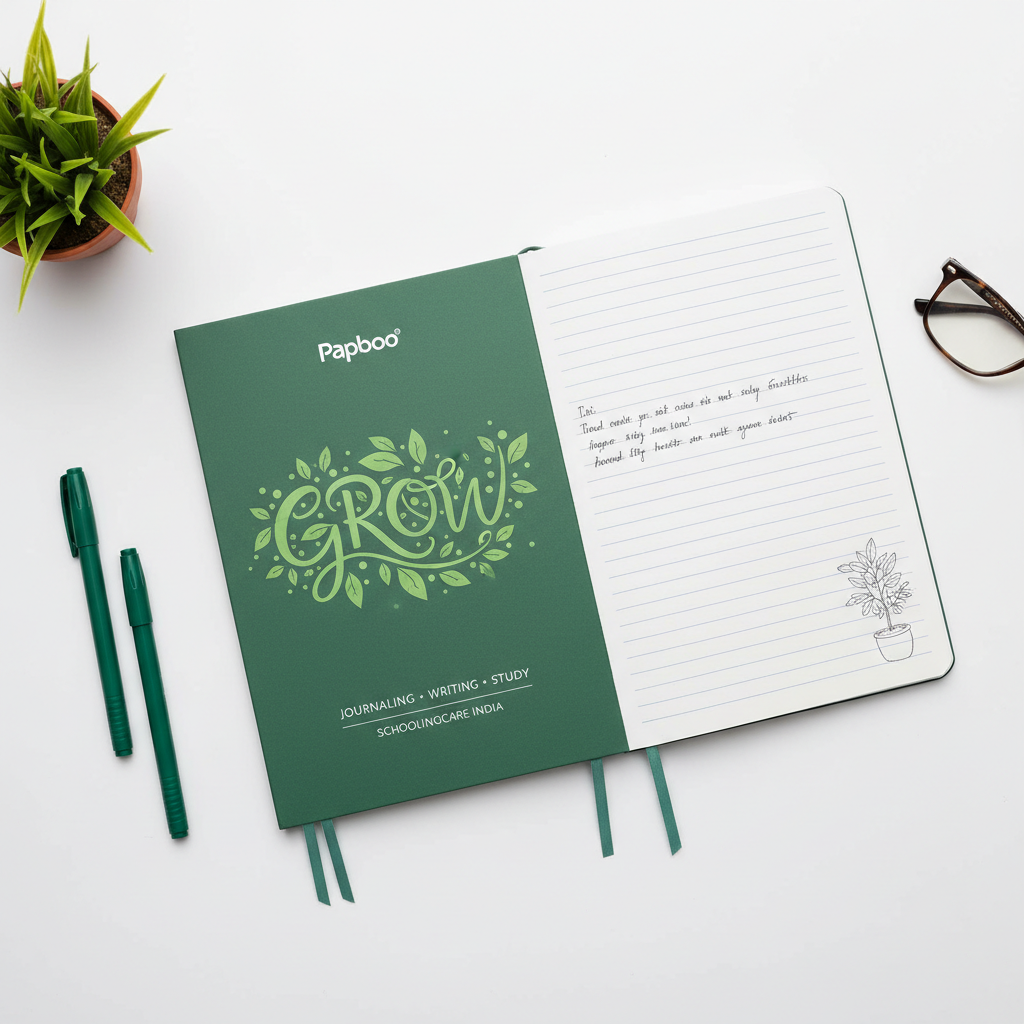 Papboo Grow Single Line Notebook A5 120 pages green flat lay matte soft bound ruled - Schoolingcare