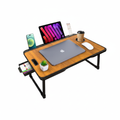  Foldable laptop table light brown wood finish for home office and study use