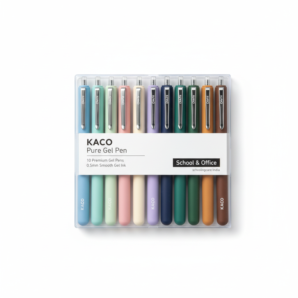 KACO Pure Gel Pen pack of 10 flat lay minimalist design multicolour 0.5mm smooth gel ink school office - Schoolingcare