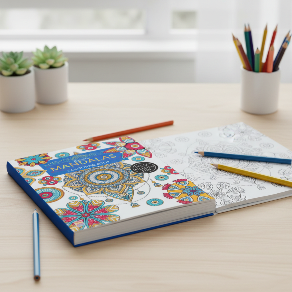 Beautiful mandalas colouring book used with coloured pencils for creative activity by SchoolingCare Stationary Store